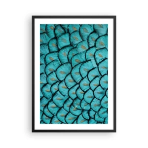 Poster in cornice nera - Macrofotografia di piume turchesi con un motivo unico - 50x70cm - La grande festa delle piume - Decorazione murale moderna per soggiorno e camera da letto ARTTOR