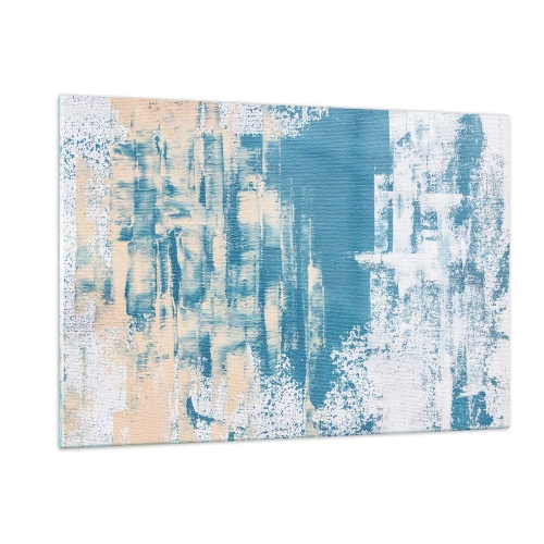 Quadro su vetro - Astrazione in blu e beige con texture a pennello - 120x80cm - Attraverso il ghiaccio - Decorazione murale moderna per soggiorno e camera da letto ARTTOR