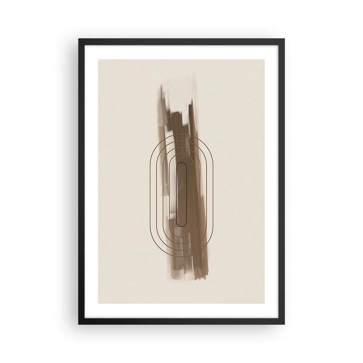 Poster in cornice nera - Forma geometrica nei toni del marrone e del beige - 50x70cm - Un soffio di grigio - Decorazione murale moderna per soggiorno e camera da letto ARTTOR