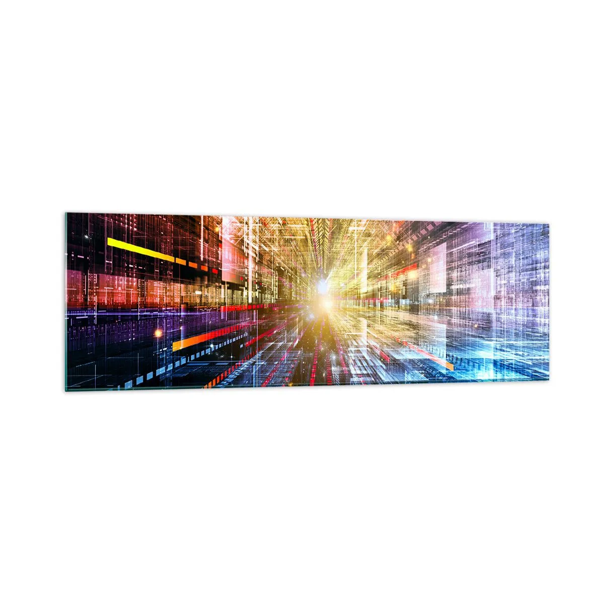 Quadro su vetro - Luci dinamiche in un corridoio futuristico - 160x50cm - Corridoio di luce - Decorazione murale moderna per soggiorno e camera da letto ARTTOR