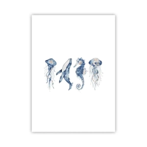 Poster - Animali marini in stile acquerello - 50x70cm - Meraviglie del mare - Decorazione murale moderna per soggiorno e camera da letto ARTTOR