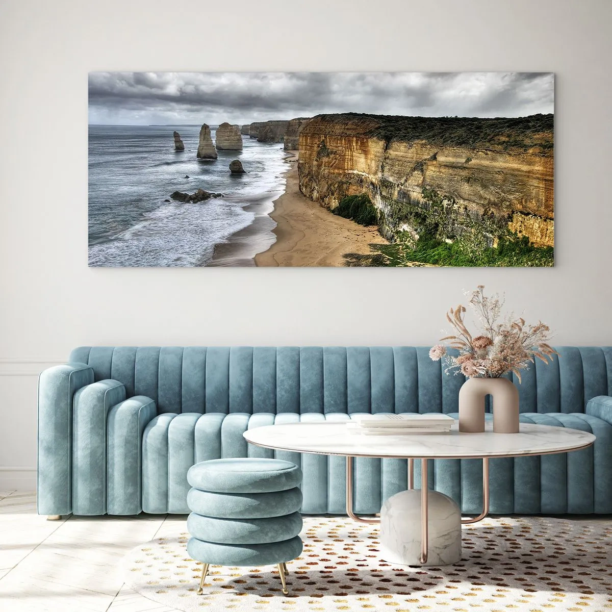 Quadro su vetro - Costa rocciosa con spiaggia e formazioni rocciose - 160x50cm - Bellezza selvatica - Decorazione murale moderna per soggiorno e camera da letto ARTTOR
