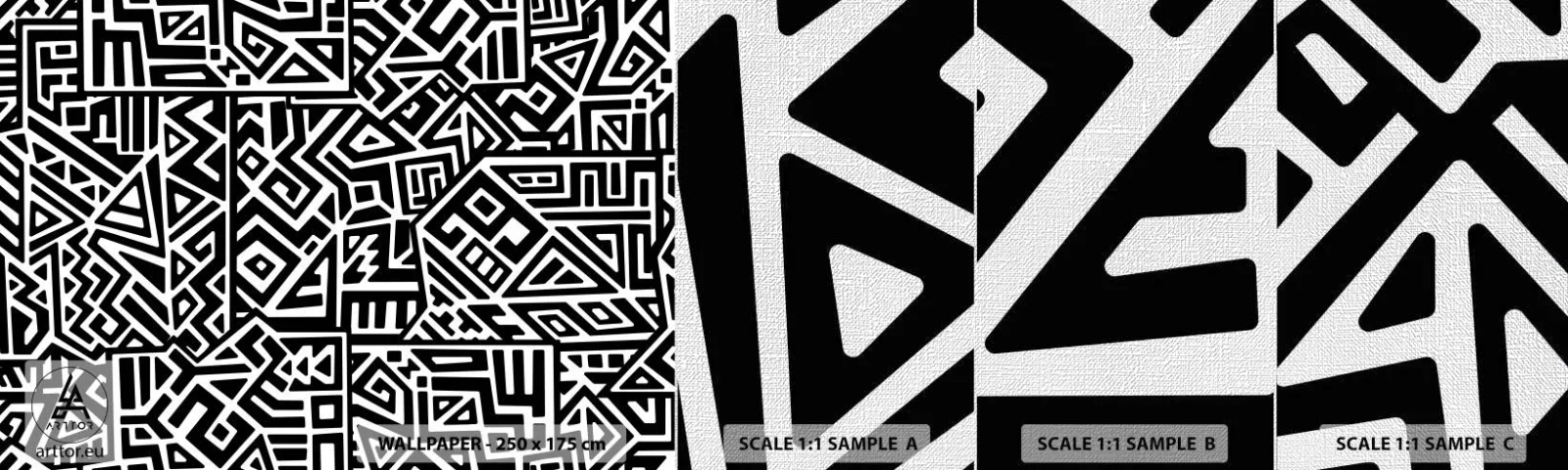 Campione di Fotomurale Premium Canvas - Composizione precolombiana - Astrazione, Pezzo, Bianco e nero - 100x30 cm