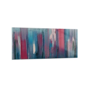 Quadro su vetro - Forme verticali astratte nelle tonalità del blu e del rosso - 120x50cm - Composizione verticale in blu e rosso - Decorazione murale moderna per soggiorno e camera da letto ARTTOR