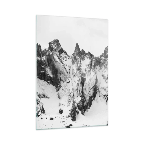 Quadro su vetro - Cime innevate bianche e nere - 50x70cm - Cresta minacciosa di granito - Decorazione murale moderna per soggiorno e camera da letto ARTTOR