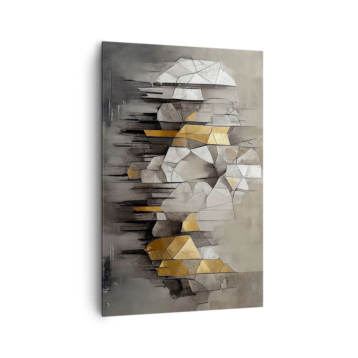 Quadro su tela - Stampe su Tela - Astrazione geometrica nei toni dell'oro e del grigio - 80x120cm - Composizione di ghiaccio e luce - Decorazione murale moderna per soggiorno e camera da letto ARTTOR