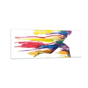 Quadro su vetro - Un corridore dai colori astratti che simboleggiano dinamismo ed energia - 140x50cm - Corsa attraverso l'arcobaleno - Decorazione murale moderna per soggiorno e camera da letto ARTTOR