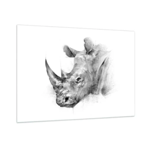 Quadro su vetro - Ritratto in bianco e nero di un rinoceronte in un approccio artistico - 100x70cm - Ritratto africano - Decorazione murale moderna per soggiorno e camera da letto ARTTOR