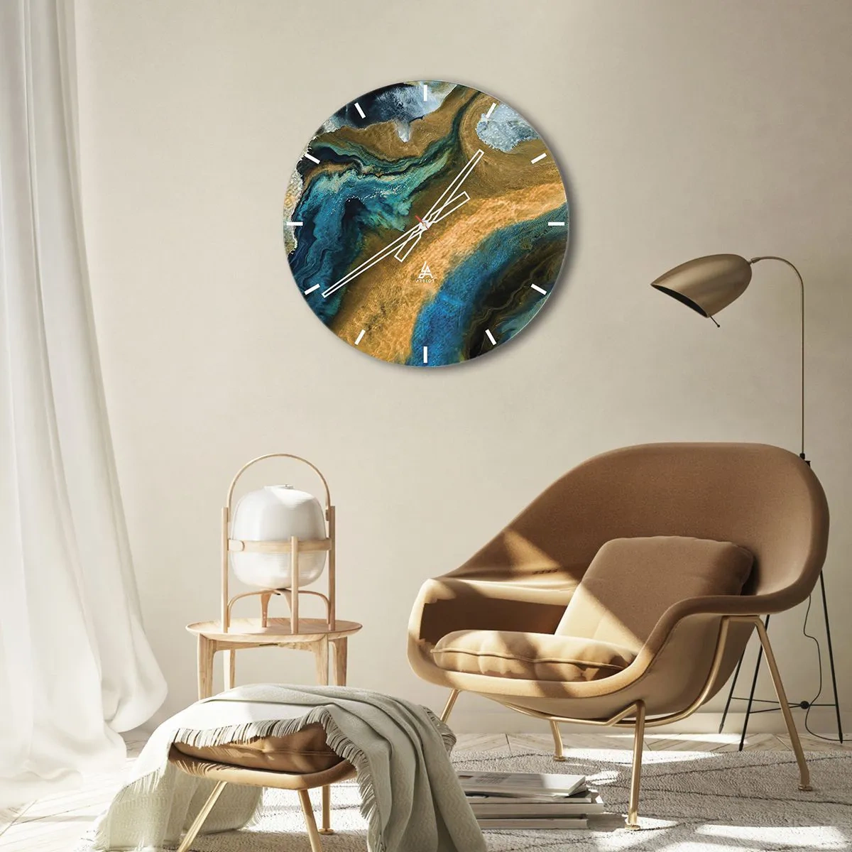 Orologio da parete - Orologio in Vetro - Blu-oro: influenza reciproca - 40x40 cm