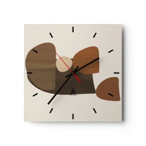 Orologio da parete - Orologio in Vetro - Composizione astratta nei toni del marrone e del beige - 30x30cm - Composizione in marrone - Decorazione murale moderna per soggiorno e camera da letto ARTTOR