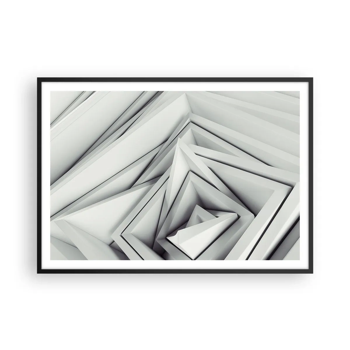 Poster in cornice nera - Una composizione astratta di forme geometriche nelle tonalità del grigio. - 100x70cm - Germogli spigolosi - Decorazione murale moderna per soggiorno e camera da letto ARTTOR