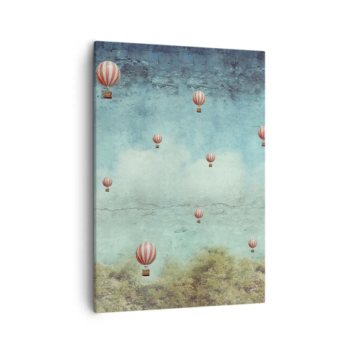 Quadro su tela - Stampe su Tela - Palloncini retrò su uno sfondo di cielo blu e verde - 50x70cm - Liberi dal tumulto della vita - Decorazione murale moderna per soggiorno e camera da letto ARTTOR