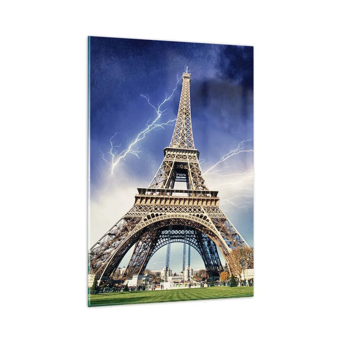 Quadro su vetro - La Torre Eiffel con un cielo tempestoso e fulmini sullo sfondo - 80x120cm - La signora delle tempeste - Decorazione murale moderna per soggiorno e camera da letto ARTTOR