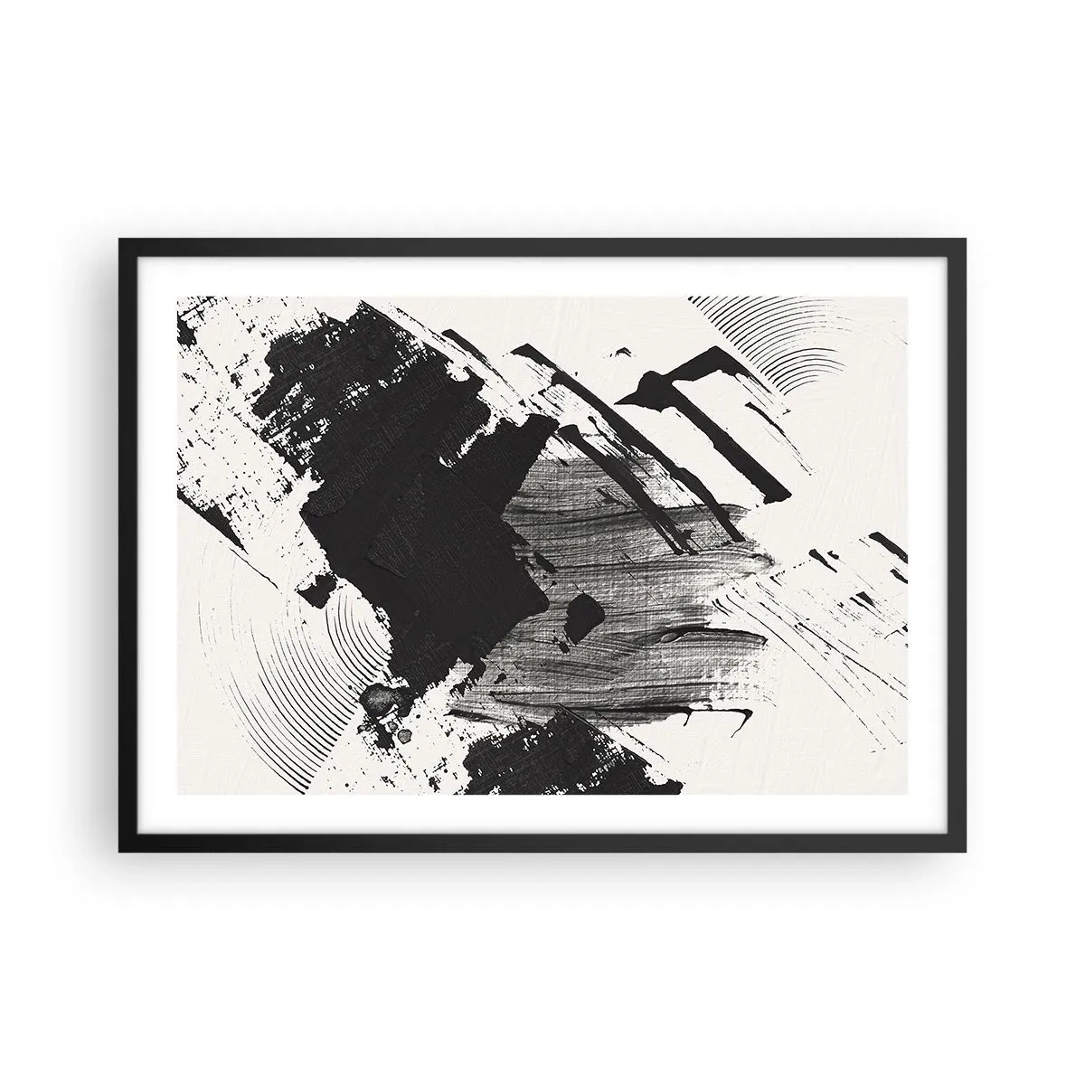 Poster in cornice nera - Pennellate astratte di nero su sfondo bianco - 70x50cm - Astrazione: espressione di nero - Decorazione murale moderna per soggiorno e camera da letto ARTTOR