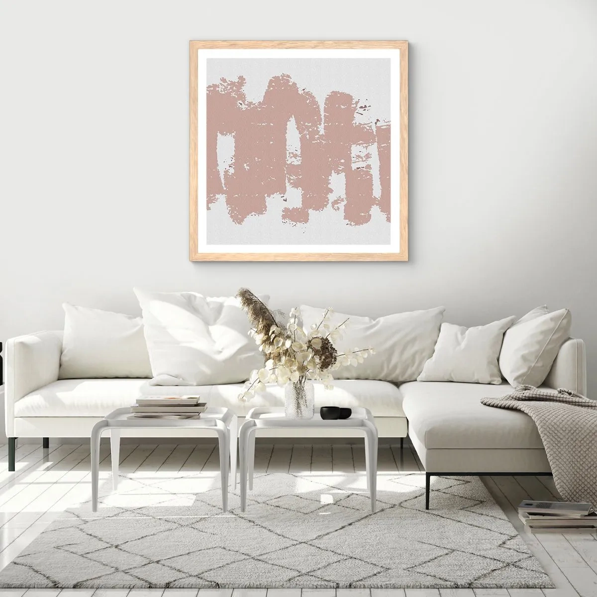 Poster in cornice rovere chiaro - Astrazione in un rosa mite - 40x40 cm