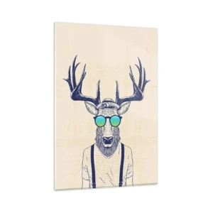 Quadro su vetro - Cervo stilizzato con occhiali da sole - 80x120cm - E chi ti aspettavi? - Decorazione murale moderna per soggiorno e camera da letto ARTTOR
