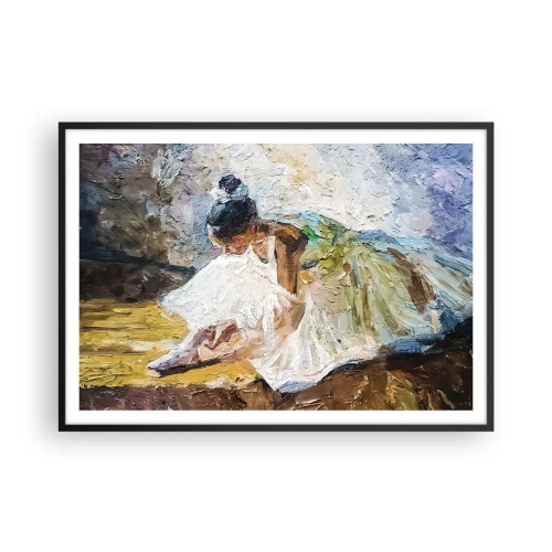 Poster in cornice nera - Una ballerina in abito bianco in stile pittorico su uno sfondo impressionista. - 100x70cm - Dal quadro di Degas - Decorazione murale moderna per soggiorno e camera da letto ARTTOR
