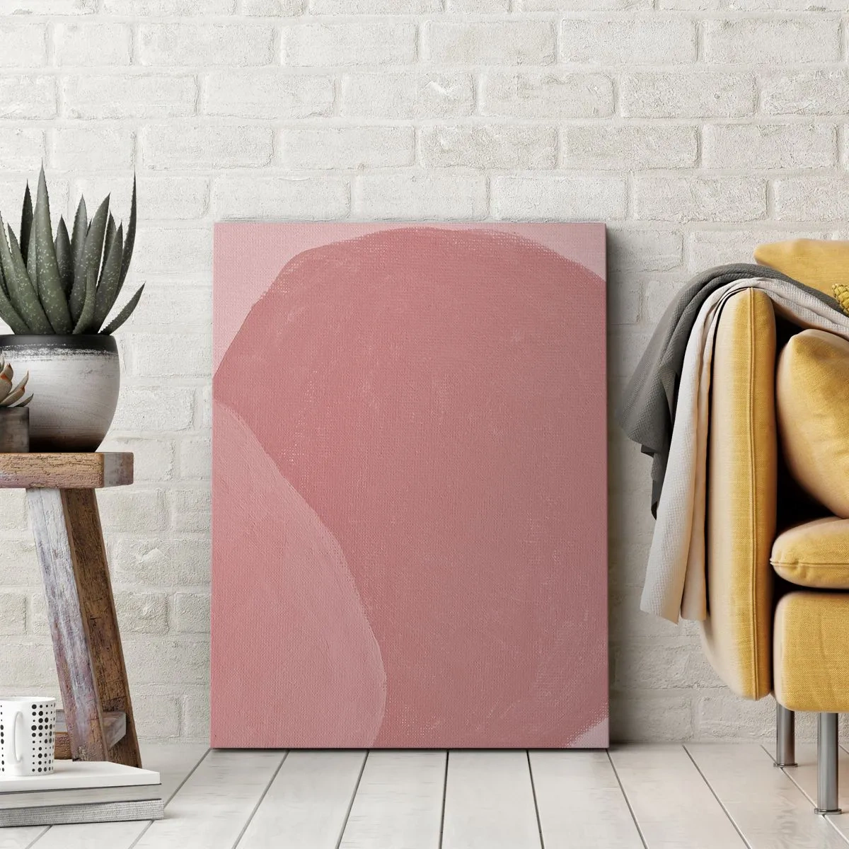 Quadro su tela - Stampe su Tela - Delicata astrazione nei toni del rosa, forme organiche e minimalismo - 50x70cm - Composizione organica in rosa - Decorazione murale moderna per soggiorno e camera da letto ARTTOR