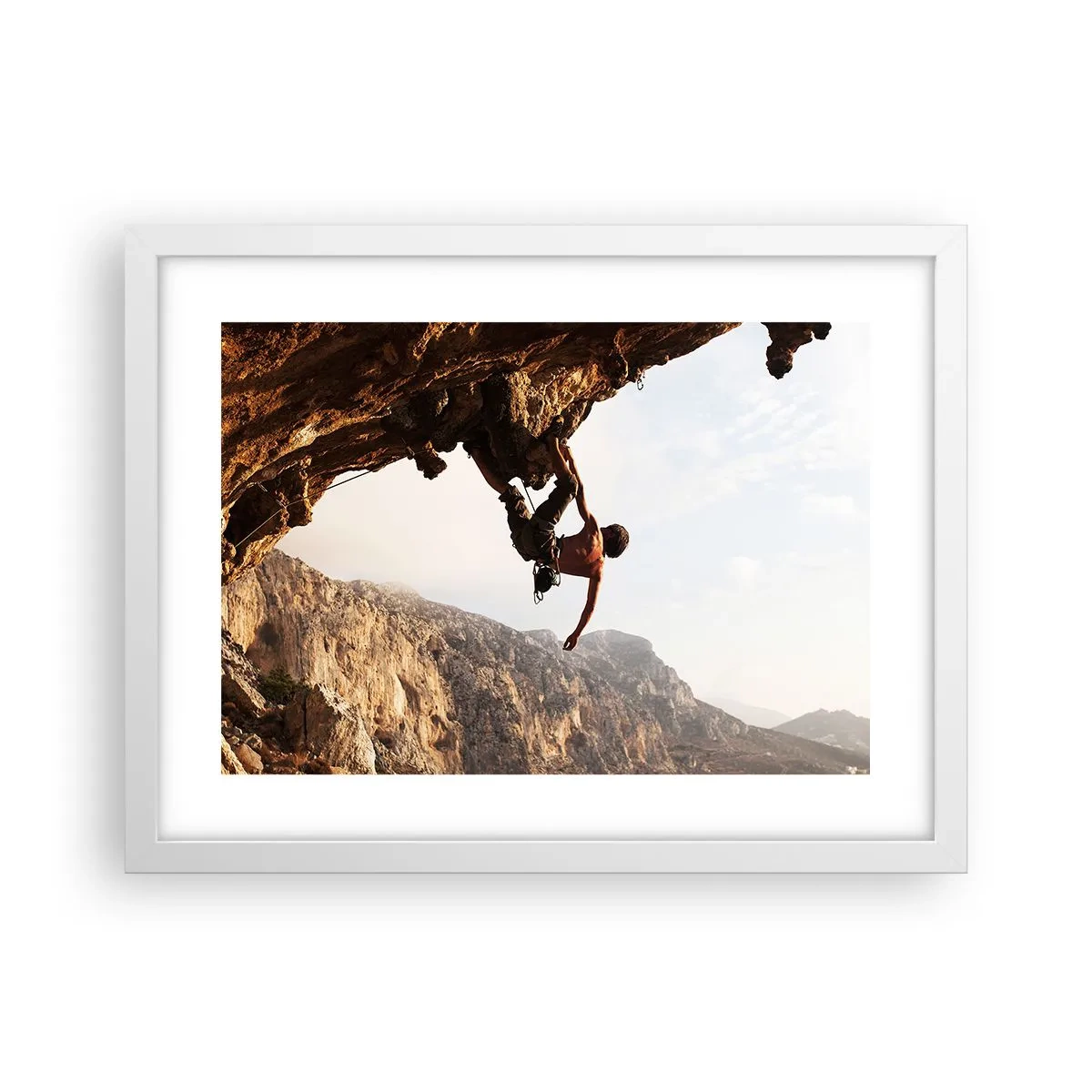 Poster in cornice bianca - Il mondo ristretto in una mano sul bordo del masso - 40x30 cm