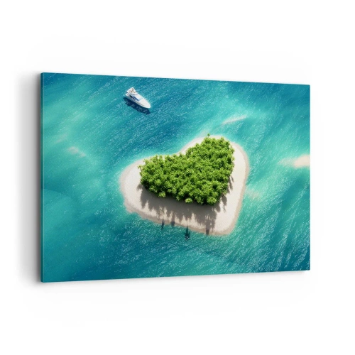 Quadro su tela - Stampe su Tela - Un'isola romantica a forma di cuore in un mare turchese - 120x80cm - Amo l'estate - Decorazione murale moderna per soggiorno e camera da letto ARTTOR