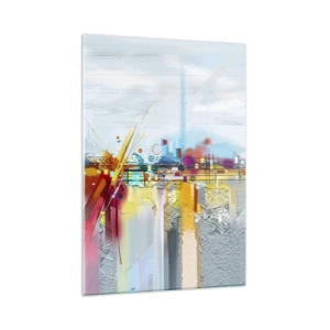 Quadro su vetro - Ponte astratto dai colori vivaci su un fiume con sfondo pastello - 50x70cm - Il ponte della gioia sul fiume della vita - Decorazione murale moderna per soggiorno e camera da letto ARTTOR