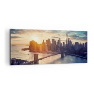 Quadro su tela - Stampe su Tela - Panorama della città con il ponte e il fiume alla luce del sole al tramonto - 120x50cm - Il monumento alla cultura dell'occidente - Decorazione murale moderna per soggiorno e camera da letto ARTTOR