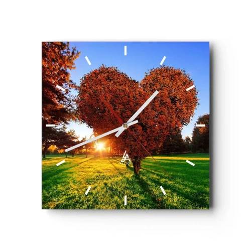 Orologio da parete - Orologio in Vetro - Un albero a forma di cuore in uno scenario autunnale - 30x30cm - Come non amare l'autunno - Decorazione murale moderna per soggiorno e camera da letto ARTTOR