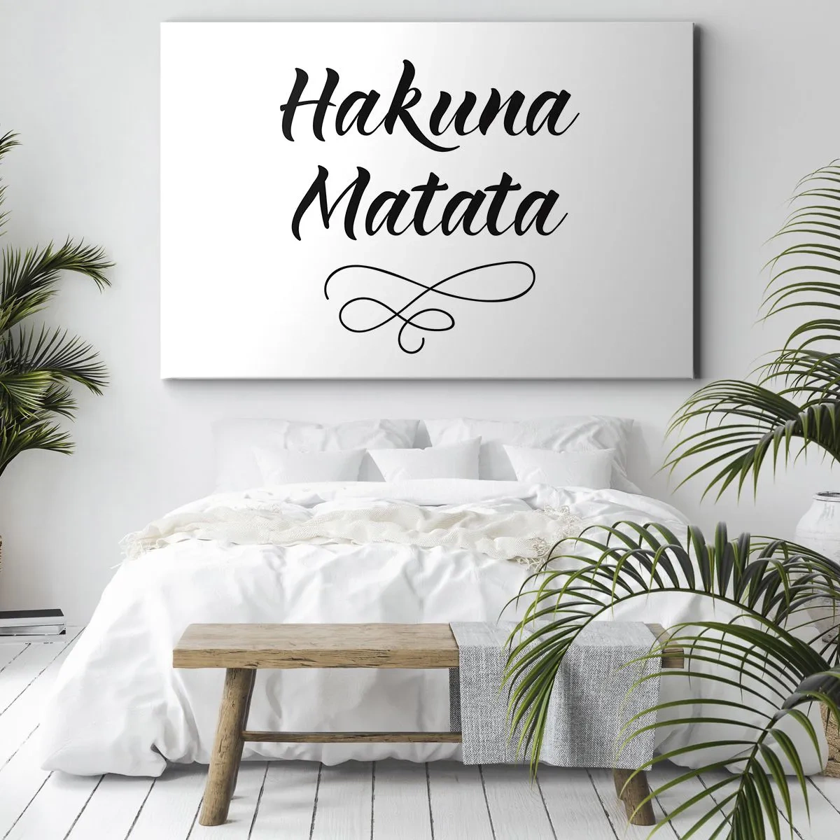 Quadro su tela - Stampe su Tela - Citazione di Hakuna Matata in un elegante carattere su sfondo bianco - 100x70cm - Il miglior consiglio - Decorazione murale moderna per soggiorno e camera da letto ARTTOR