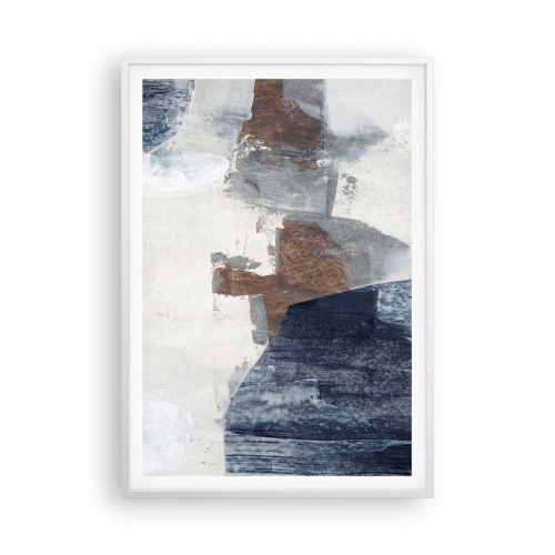 Poster in cornice bianca - Forme blu e marroni - 70x100 cm
