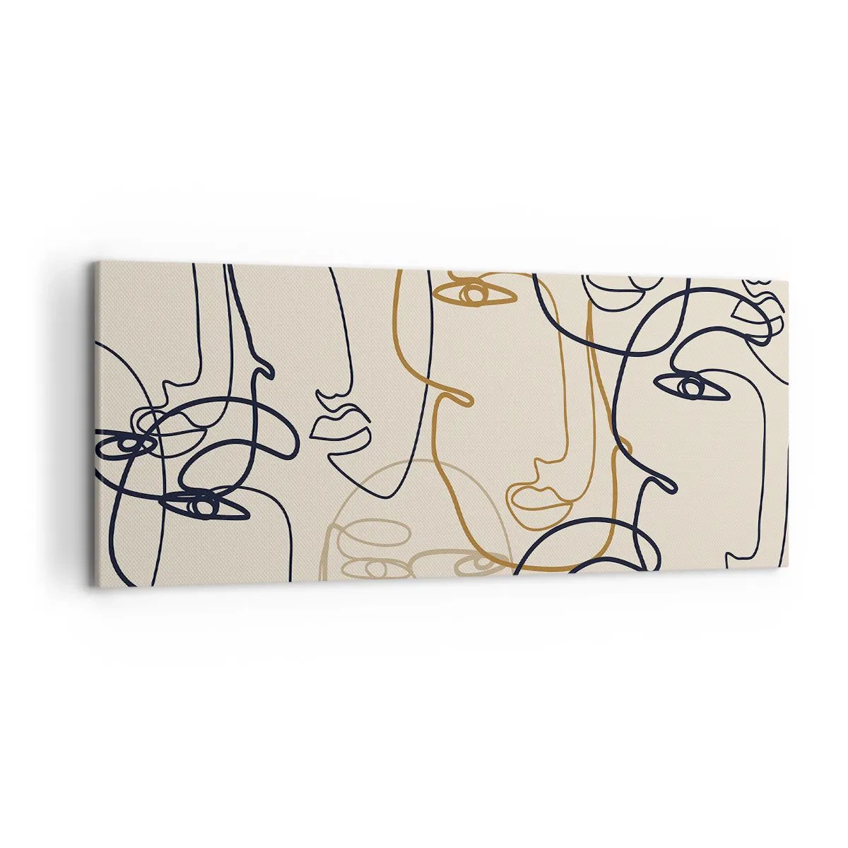 Quadro su tela - Stampe su Tela - Volti minimalisti in stile line art su sfondo chiaro - 120x50cm - Ritratto multiplo - Decorazione murale moderna per soggiorno e camera da letto ARTTOR