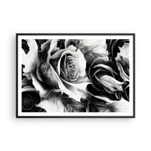 Poster in cornice nera - Rose bianche e nere in una composizione elegante - 100x70cm - Sempre regina - Decorazione murale moderna per soggiorno e camera da letto ARTTOR