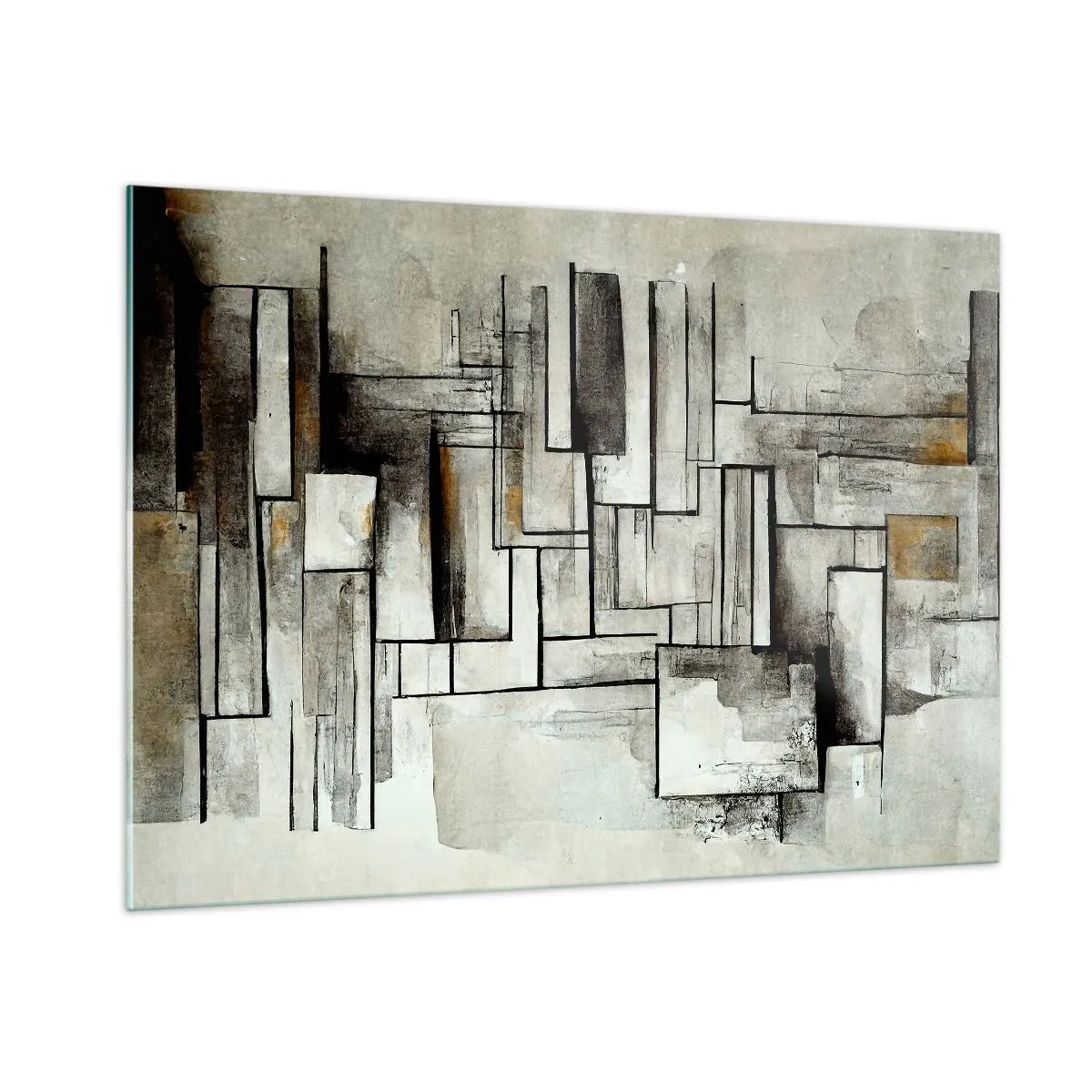 Quadro su vetro - Composizione geometrica di rettangoli in tenui toni grigi - 100x70cm - La forza della semplicità - Decorazione murale moderna per soggiorno e camera da letto ARTTOR