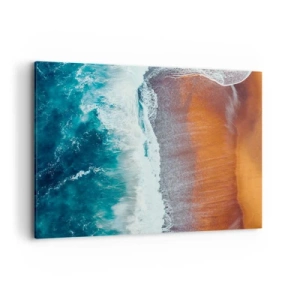 Quadro su tela - Stampe su Tela - Una vista delle onde dell'oceano che si infrangono sulla spiaggia dorata - 120x80cm - Il tocco dell'oceano - Decorazione murale moderna per soggiorno e camera da letto ARTTOR