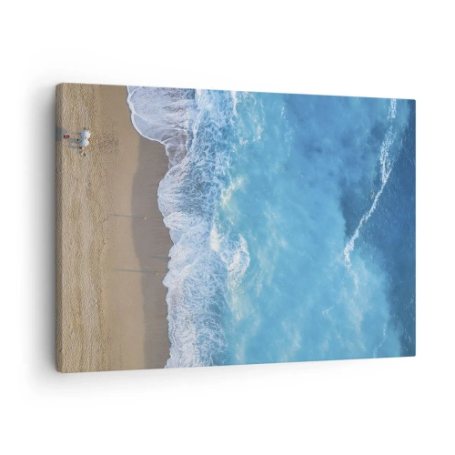 Quadro su tela - Stampe su Tela - Una vista a volo d'uccello della spiaggia e delle onde del mare - 70x50cm - La forza del blu - Decorazione murale moderna per soggiorno e camera da letto ARTTOR