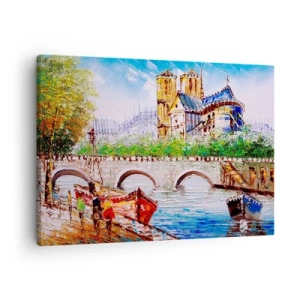 Quadro su tela - Stampe su Tela - Paesaggio con un ponte e una cattedrale in stile classico - 70x50cm - Il loro tempo non passa mai - Decorazione murale moderna per soggiorno e camera da letto ARTTOR