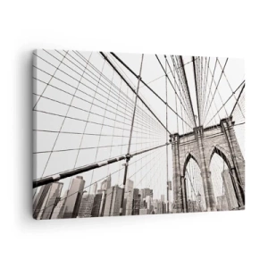 Quadro su tela - Stampe su Tela - Il ponte di Brooklyn in monocromia - 70x50cm - La cattedrale di New York - Decorazione murale moderna per soggiorno e camera da letto ARTTOR