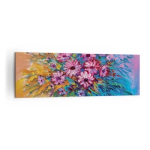 Quadro su tela - Stampe su Tela - Fiori colorati in un bouquet su uno sfondo color pastello - 160x50cm - L'energia della vita - Decorazione murale moderna per soggiorno e camera da letto ARTTOR