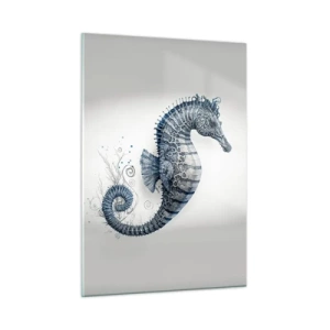 Quadro su vetro - Cavalluccio marino blu su sfondo chiaro in stile disegno - 50x70cm - Delicato scherzo di natura - Decorazione murale moderna per soggiorno e camera da letto ARTTOR