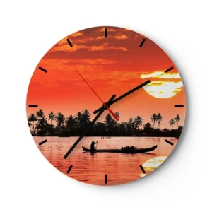 Orologio da parete - Orologio in Vetro - Una barca sullo sfondo di un tramonto tropicale - 30x30cm - La calma dei tropici al tramonto - Decorazione murale moderna per soggiorno, cucina e camera da letto ARTTOR