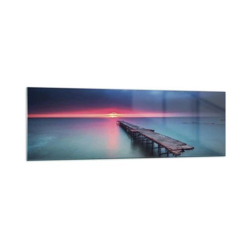 Quadro su vetro - Un molo di legno che conduce direttamente al mare al tramonto - 160x50cm - Tra il cielo e la terra - Decorazione murale moderna per soggiorno e camera da letto ARTTOR