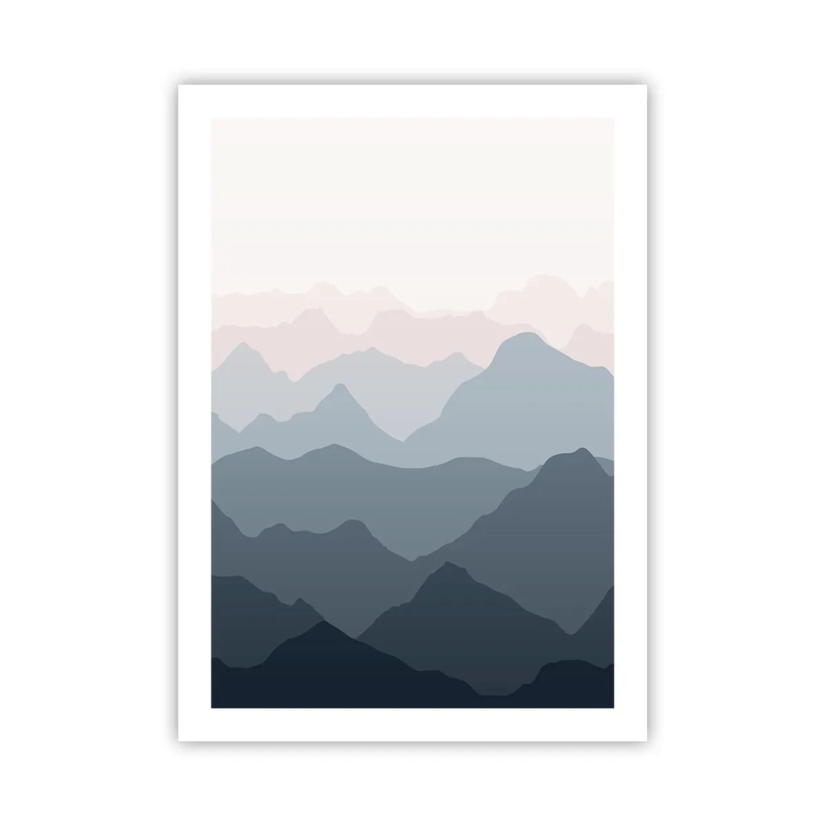 Poster - Catene montuose stratificate in tonalità di blu e grigio - 50x70cm - Le onde dei monti - Decorazione murale moderna per soggiorno e camera da letto ARTTOR