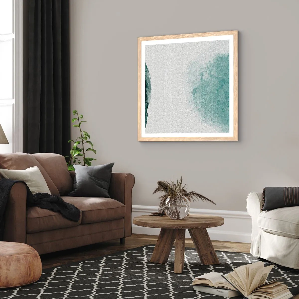 Poster in cornice rovere chiaro - Incontro con la nebbia - 50x50 cm