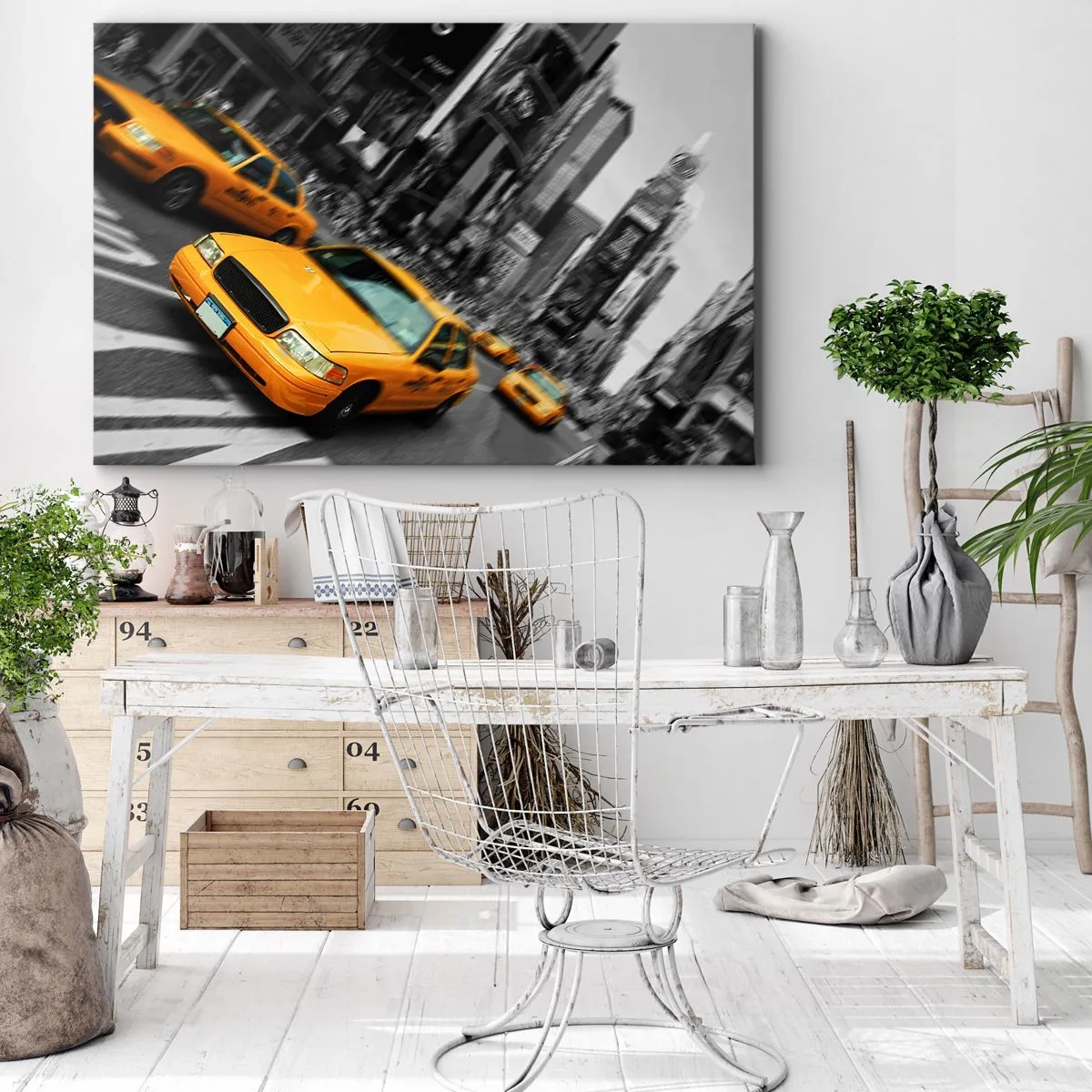 Quadro su tela - Stampe su Tela - Taxi gialli in un incrocio cittadino trafficato - 70x50cm - Gocce di sole a New York - Decorazione murale moderna per soggiorno e camera da letto ARTTOR