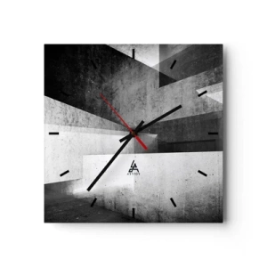 Orologio da parete - Orologio in Vetro - Forme geometriche in una composizione monocromatica - 30x30cm - La struttura dello spazio - Decorazione murale moderna per soggiorno e camera da letto ARTTOR