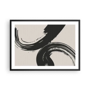 Poster in cornice nera - Pennellate dinamiche in nero su sfondo chiaro - 70x50cm - Energico e circolare - Decorazione murale moderna per soggiorno e camera da letto ARTTOR