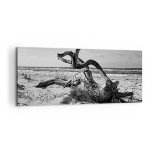 Quadro su tela - Stampe su Tela - Paesaggio in bianco e nero con un albero morto sulla spiaggia - 120x50cm - Scolpito dal mare - Decorazione murale moderna per soggiorno e camera da letto ARTTOR