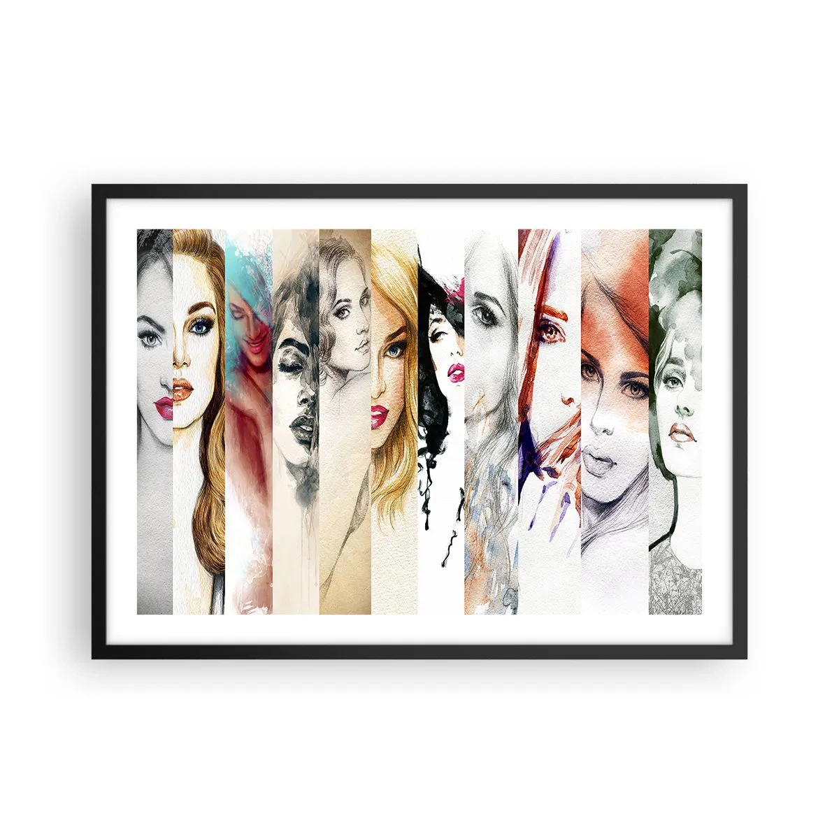 Poster in cornice nera - Una raccolta di ritratti di donne in vari stili artistici. - 70x50cm - E sei sempre tu - Decorazione murale moderna per soggiorno e camera da letto ARTTOR