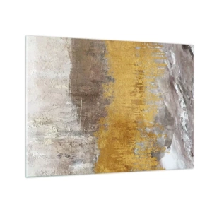 Quadro su vetro - Le strutture dorate e terrose creano un'astrazione dinamica - 70x50cm - Soffio dorato - Decorazione murale moderna per soggiorno e camera da letto ARTTOR