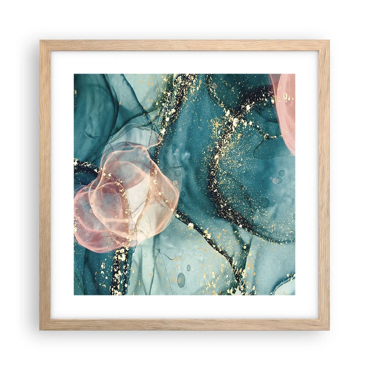 Poster in cornice rovere chiaro - Blu di seta, rosa di tulle - 40x40 cm