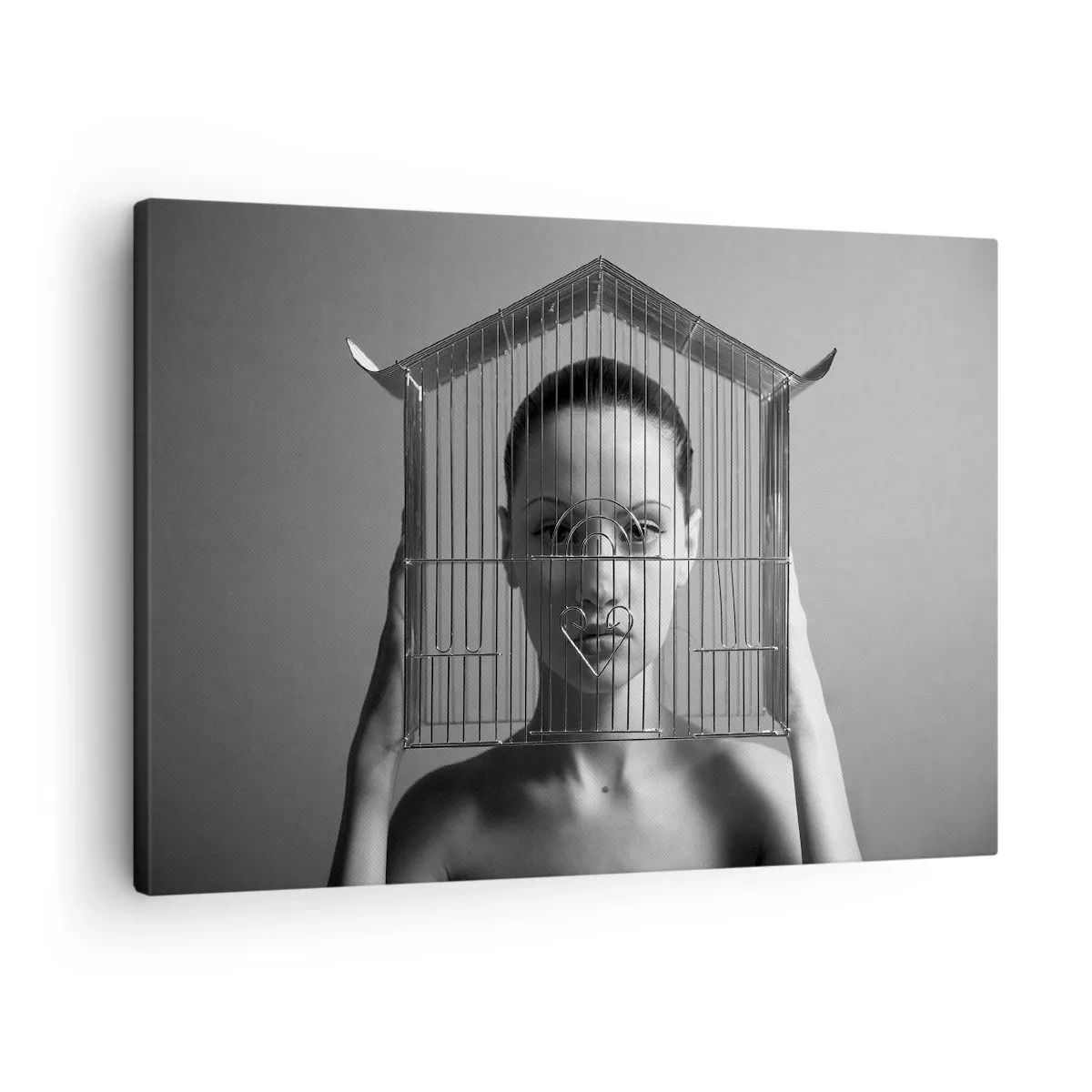 Quadro su tela - Stampe su Tela - Donna dietro una gabbia in stile surreale - 70x50cm - Ritratto un po' surreale - Decorazione murale moderna per soggiorno e camera da letto ARTTOR